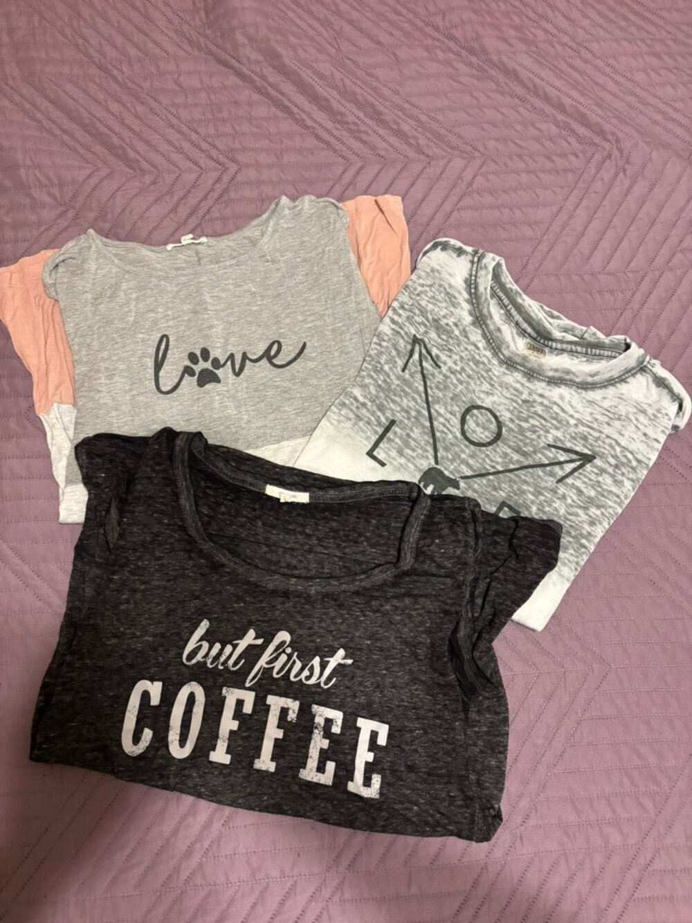 Womens Graphic Tee Bundle of 3 Love Paw Print Arrow Bear But First Coffee Large